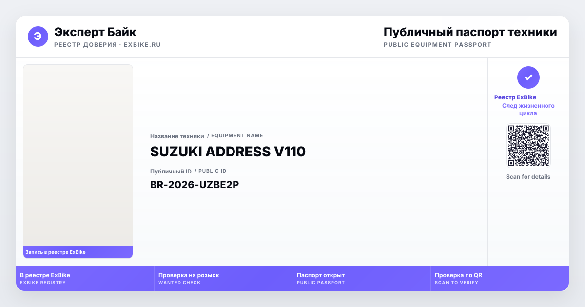 SUZUKI ADDRESS V110 — Паспорт техники | Эксперт Байк